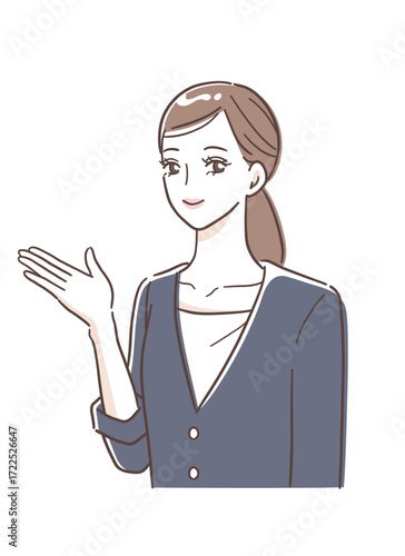 笑顔で案内をする美容部員の女性のイラスト素材