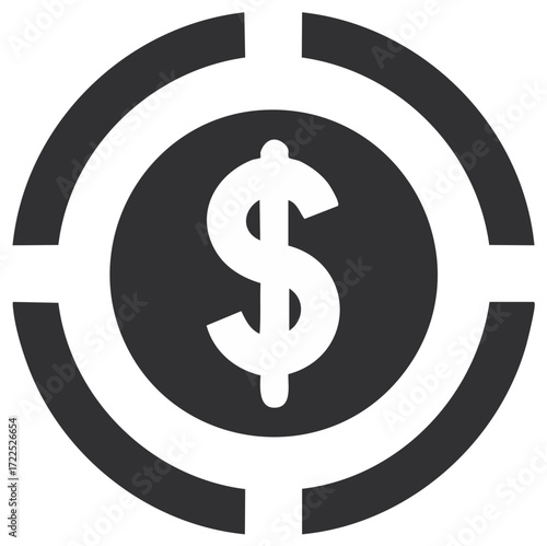 Dollar sign symbol within a target graphic representing financial goals and investment opportunities
