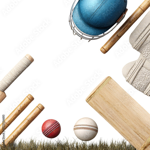 Cricket Equipment Border Frame with Bat Ball and Helmet