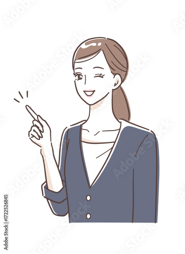 笑顔で指をさす女性のイラスト素材