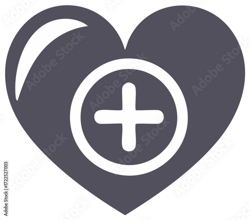Healthcare symbol of heart and plus sign. Medical or charity concept