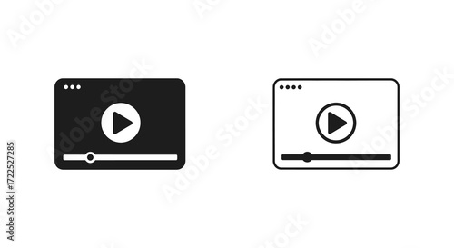 Simple black and white video player icons with play button displayed