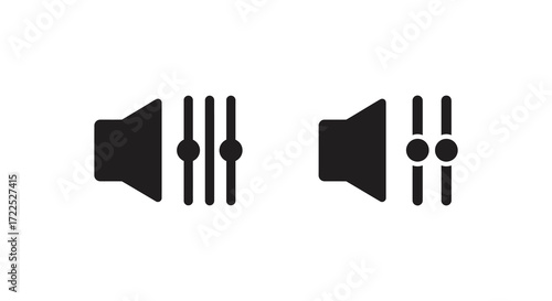 Simple black and white icons displaying volume control and mute settings