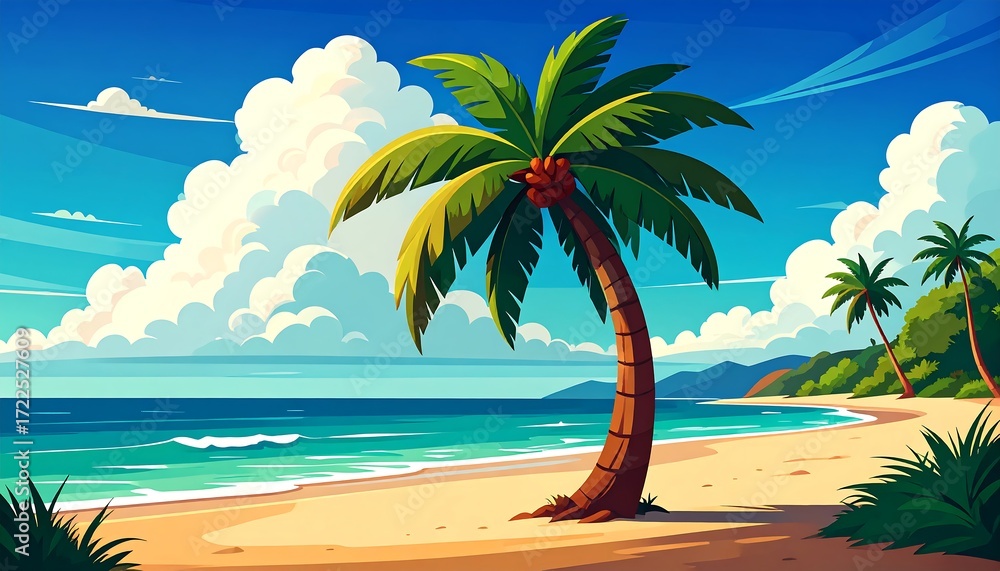 Obraz premium Tropical Beach Paradise with Palm Tree.