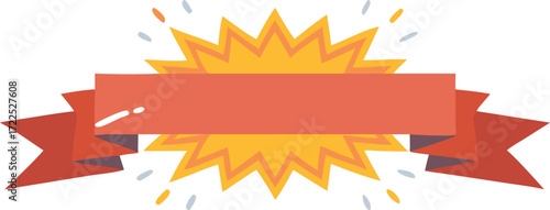 A bold red banner displaying a prominent starburst shape in the middle.