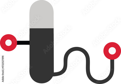 Simple illustration of a thermometer with a connected wire and circular connectors for scientific or medical use