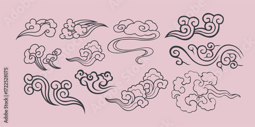 Chinese Landscape Vector Illustration, Cloud Pattern