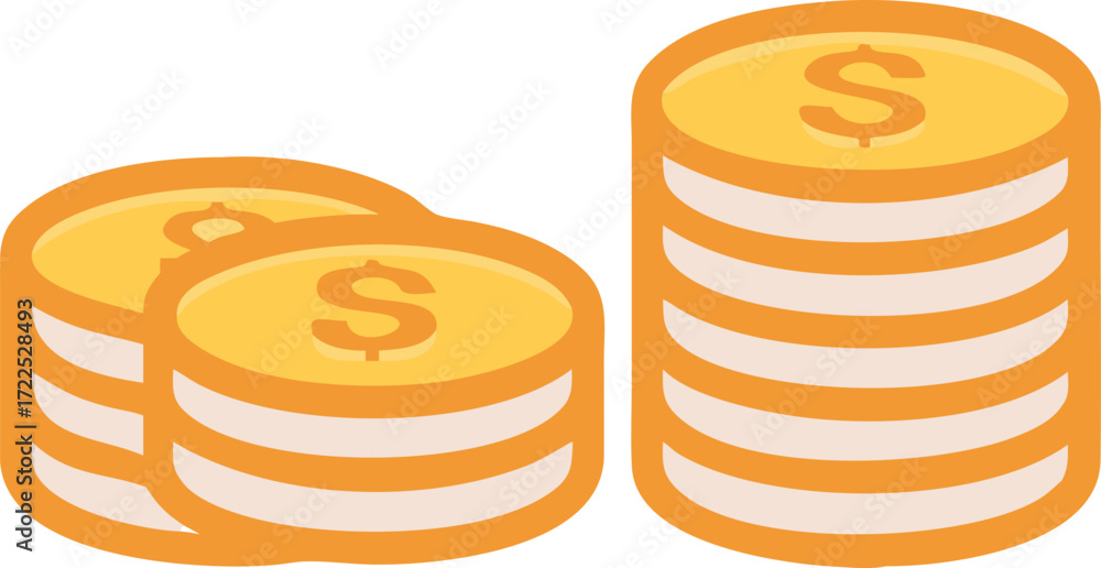 Obraz premium Illustration of a money symbol with coin stacks on a plain white surface.