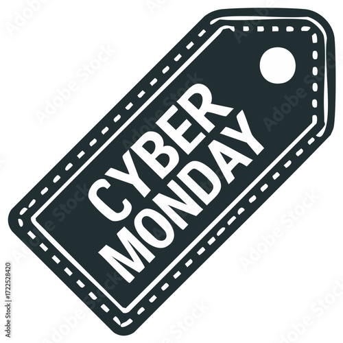 Cyber Monday sale tag with dotted border and circle accent