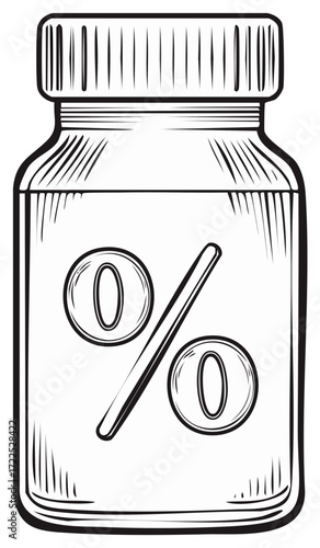 Hand drawn bottle with a percent sign symbol for zero interest or product discount concepts