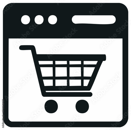 Online Shopping Cart Icon in Web Browser for E-commerce and Digital Storefront