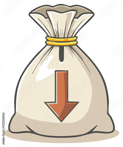 Money Bag Icon with Downward Arrow - Loss, Decrease, or Decrease in Value