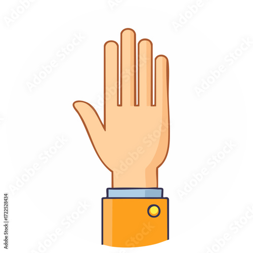 Flat design open hand raised showing five fingers for greeting or stopping gesture