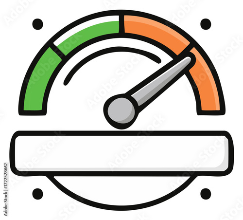 Gauge Icon with Needle Indicating Performance Level and Placeholder for Text