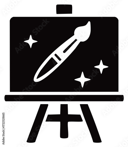 Artist Easel with Paintbrush and Stars Symbolizing Creativity and Inspiration