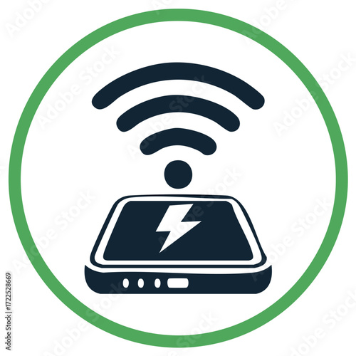 Wireless power bank charger with a Wi-Fi signal, a vector icon for portable mobile technology and connectivity