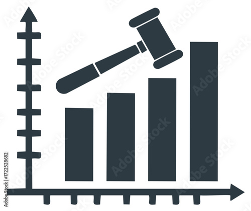 Gavel resting on a rising bar graph demonstrating legal financial growth and decisions