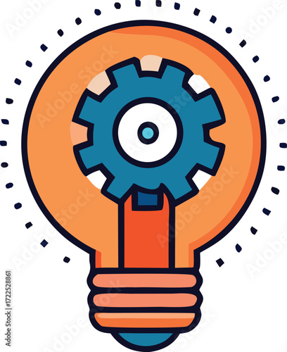 Bright idea bulb with cogwheel inside symbolizing innovation business concept creativity engineering mechanical thinking and problem solving