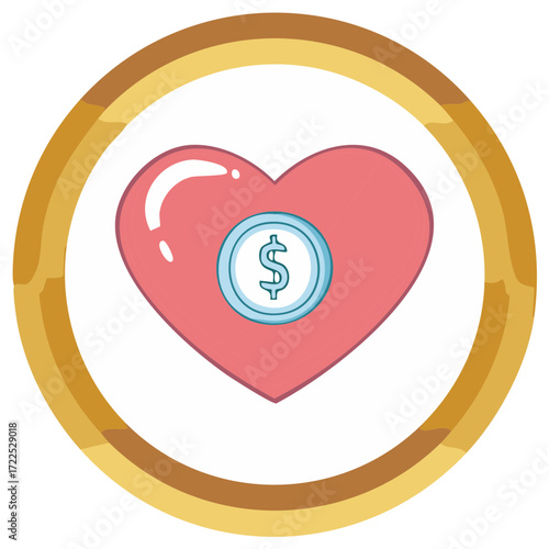 Heart shape with dollar sign coin, charity symbol