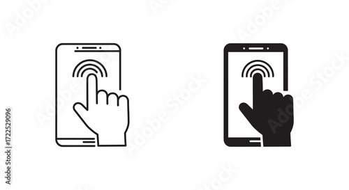 Fingerprint scanner icon showing a hand pressing on a smartphone screen