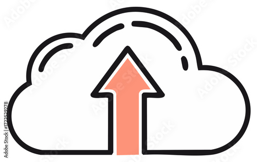 Cloud storage upload icon with a rising arrow. Vector illustration.