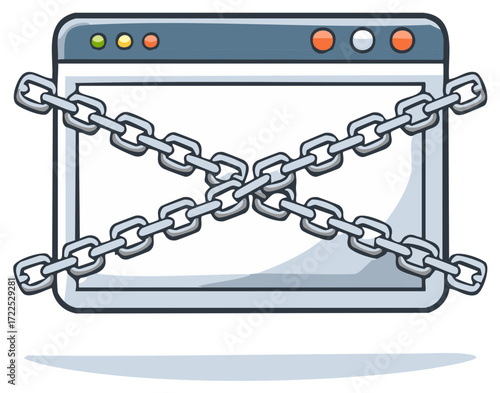 Cartoon Browser Window Wrapped and Locked with Metal Chains
