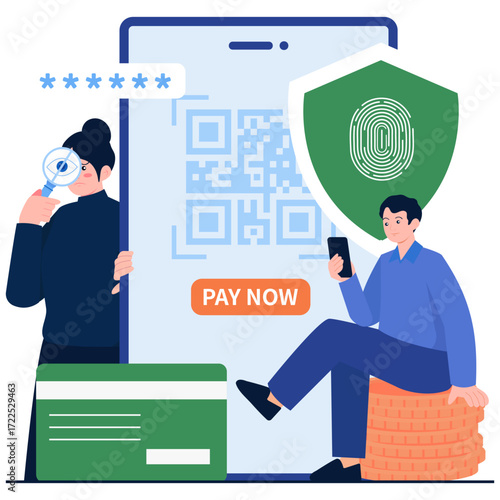 Person using smartphone for payment with QR code and credit card