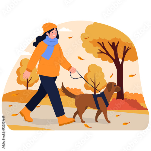 Person walking dog in autumnal park