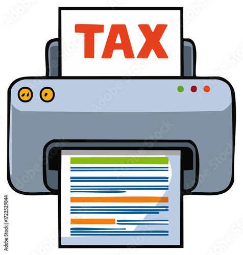 Printer Printing Tax Forms Illustration For Accounting And Tax Preparation