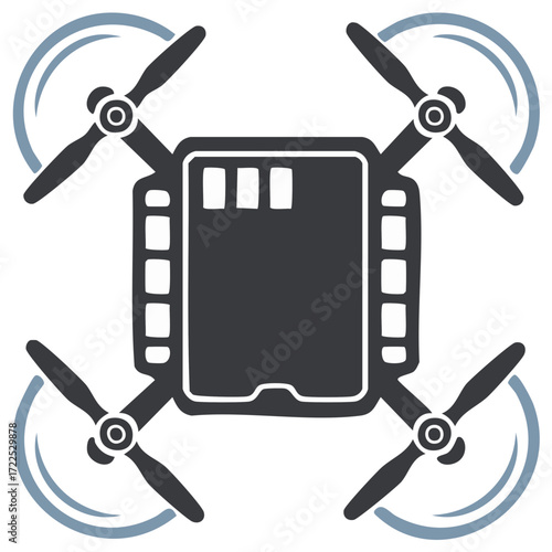 Digital technology abstract design with drone quadcopter and central processor chip elements