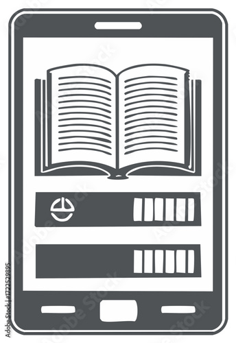Digital Ereader Tablet Displaying Open Book with Progress Bar Reading App Concept