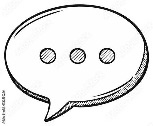 Hand drawn speech bubble icon with ellipsis for typing or pending message communication