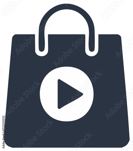 Shopping bag icon with play button symbol