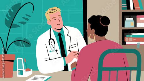 The doctor is treating the patient. Vector hand-drawn illustration