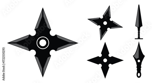 Illustration of traditional japanese ninja stars and throwing blades design