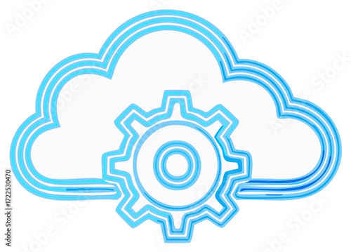 Cloud technology concept with a gear icon symbolizing development and processing in the digital space