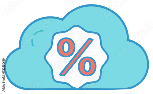 Hand drawn cloud with percentage symbol inside representing discounts or savings in the digital space