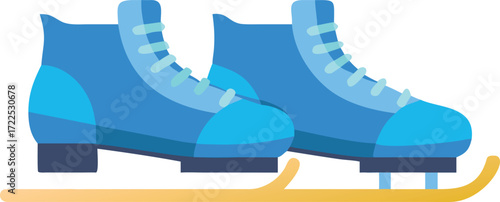Flat icon of ice skates on a white background, representing winter sports and recreational ice skating activities.
