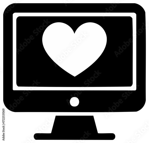 Monitor Displaying Heart Shape, Symbol of Affection, Love on Computer Screen, Data Information, Connection on Online Dating Website