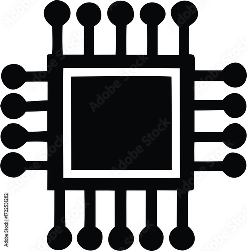 Modern microprocessor chip icon symbol representing advanced technology and central processing unit for digital devices and computing power