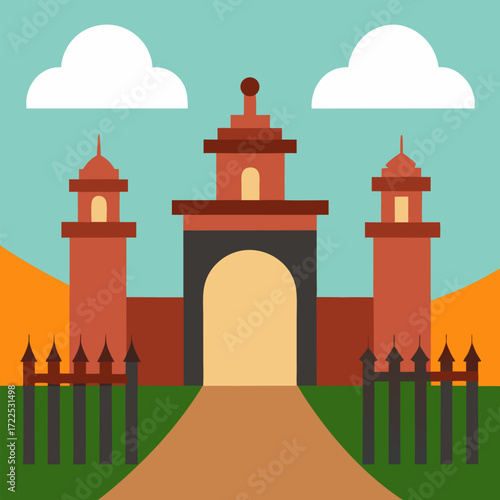 Palace gate vector landscape background.