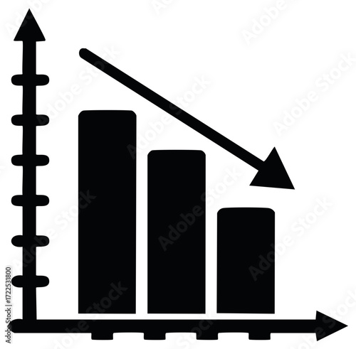 Downward Graph with Declining Bars and an Arrow Symbolizing Market Recession
