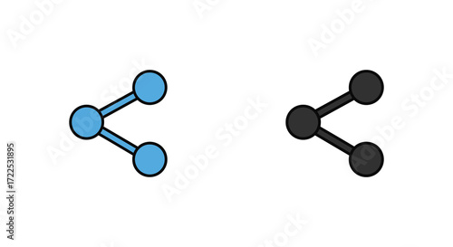 Two simple molecular structures are depicted one blue and one black