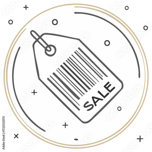Stylish Sale Tag With Barcode and Round Frame Hand-Drawn Aesthetic