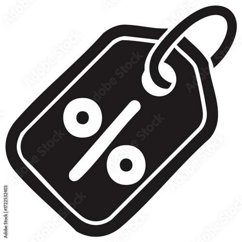 Black and white price tag featuring a percentage symbol for discounts and promotional offers