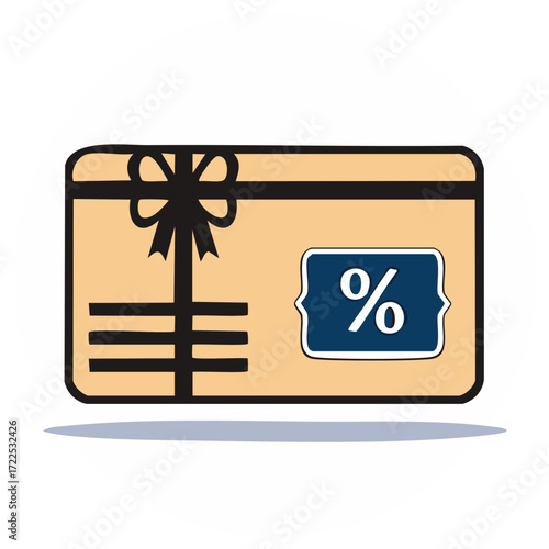 Promotional gift voucher card with percentage discount symbol and festive bow ribbon decoration