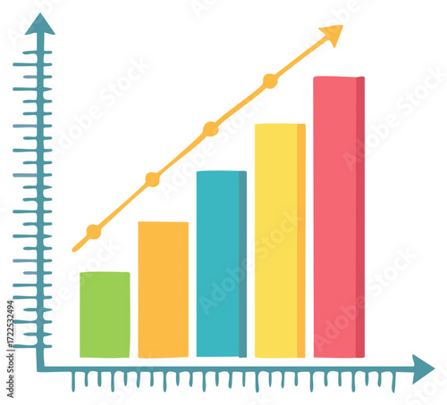 Colorful bar chart and line graph showing upward trend with growth and progress