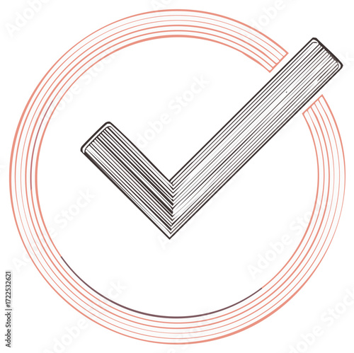 Hand-drawn checkmark inside concentric circles in sketch style