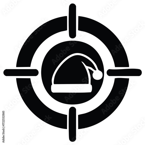 Target Holiday: A Christmas Santa Hat Centered within Circular Aim Sight Icon Graphic