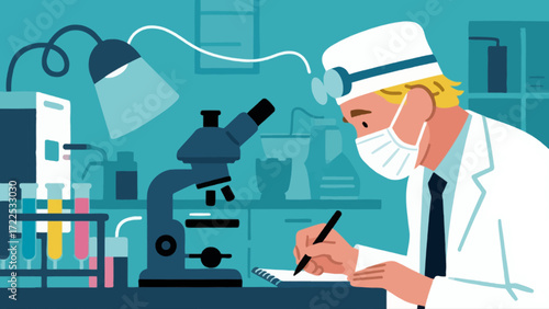The doctor is conducting experimental research, vector hand-drawn illustrations